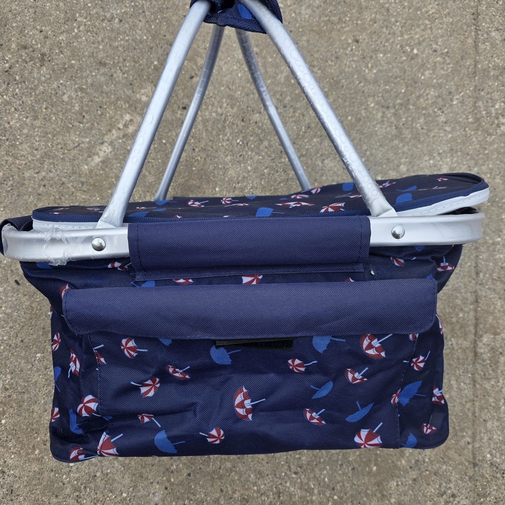 Navy Umbrella Print Market Tote Bag